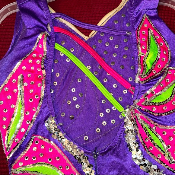 Purple/Pink/Lime Green Leotard Majorette/Rhythmic gymnastics/Ice Skating costume - Picture 8 of 11